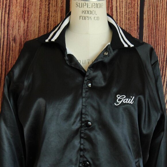 Vintage 1970s 1980s Men's Jacket, Black Satin Rennoe Vineland NJ Fishing Team - Picture 3 of 10